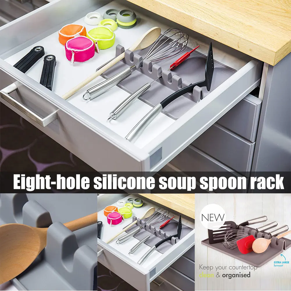 Hot Silicone Spoon Rest Heat Resistant Kitchen Utensil Spatula Holder Soup Pot Cooking Tools Rack LSK99