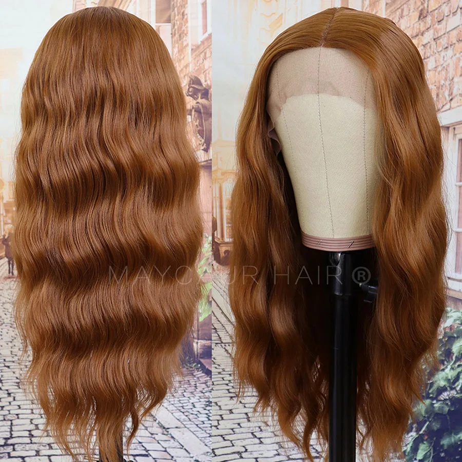 Maycaur #30B Ginger Color Wavy Synthetic Lace Front Wigs Heat Resistant Fiber Glueless Hair for Black Women (5)