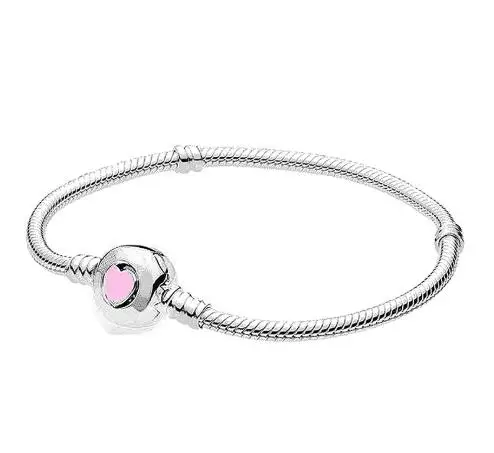 Подлинный 925 пробы серебряный браслет розовый чудесное сердце любовь застежка змея браслет цепочка Подходит бисера Шарм Diy ювелирные изделия