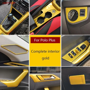 

Gold Full set of interior trim panel instrument panel gear outlet inner door bowl handle trim strip For VW Polo Plus 2019