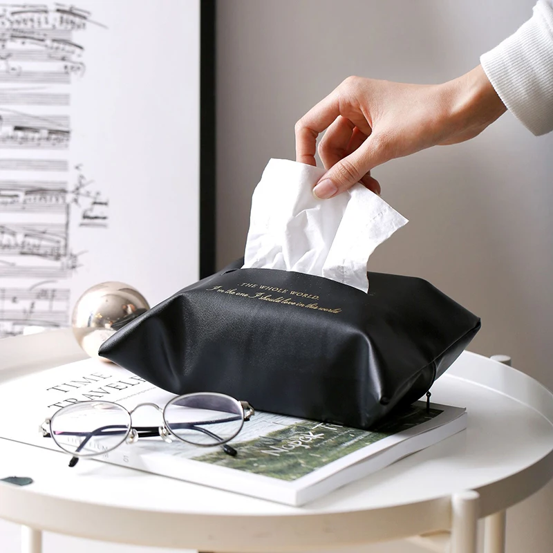 

PU Nordic Creative Paper Towel Storage Bag Large Bedside Car Paper Towel Set Storage Bag Organizer Home Decor