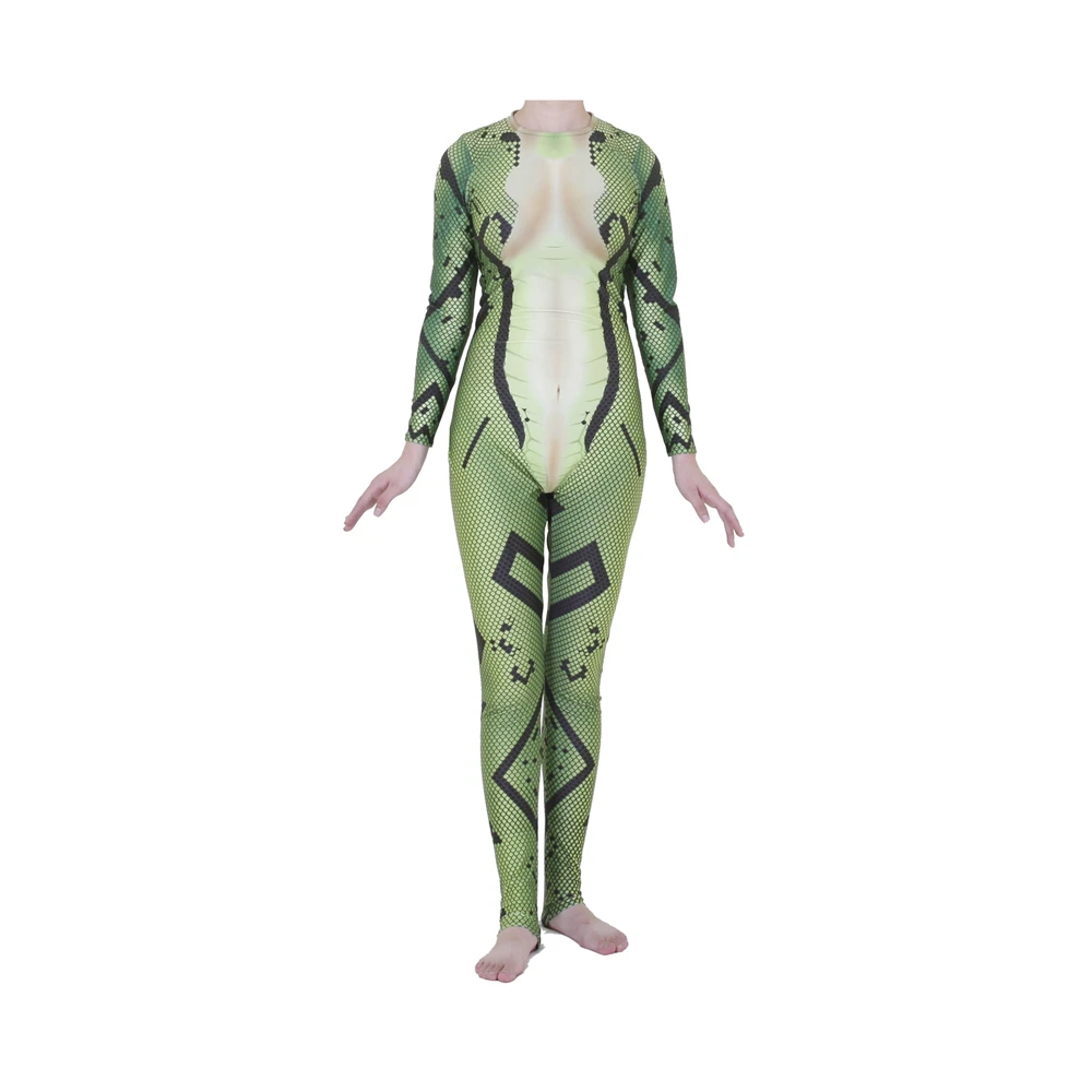 Зеленый змеиная кожа текстура кожи животного Косплей Костюм Zentai шаблон боди