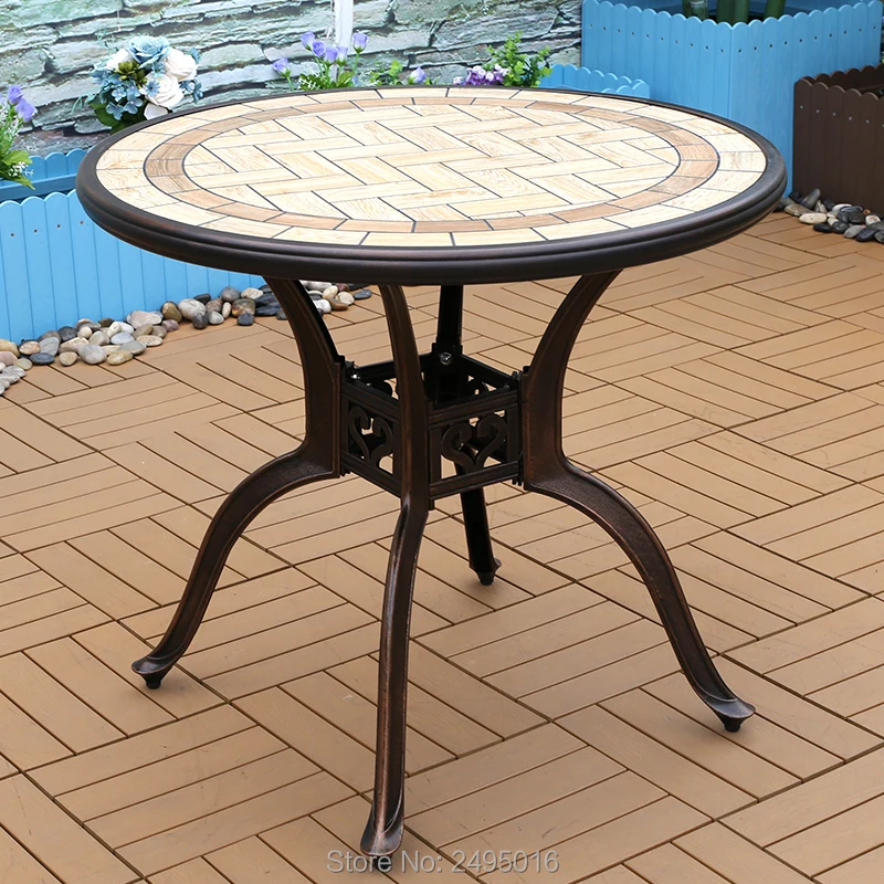 Dia80cm Cast Aluminum Table With Resin Ceramic Tile Top Table For