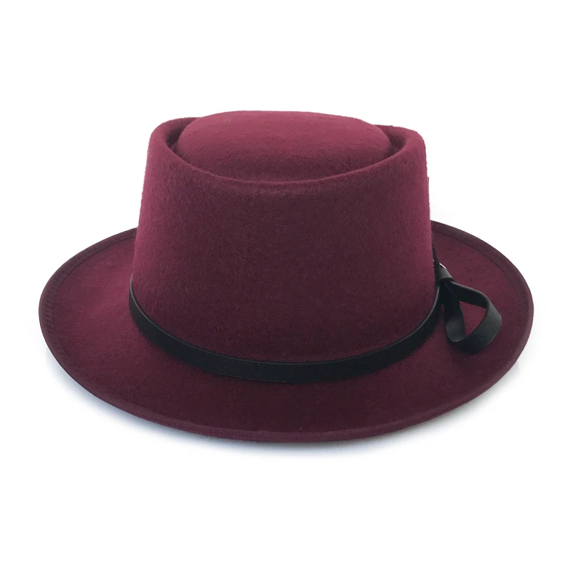 YY Black Bownet пояс Fedora шляпа для мужчин зимняя теплая шляпа новая свиная пирог плоские шляпы Трилби Женская Классическая верхняя шляпка для церкви FD19038