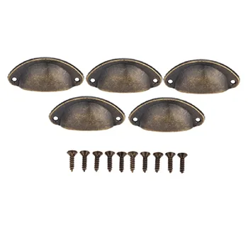 

5Pcs Antique Furniture Kitchen Drawer Cabinet Door Knobs Cupboard Antique Brass Shell Pull Handles Furniture Hardware with Screw