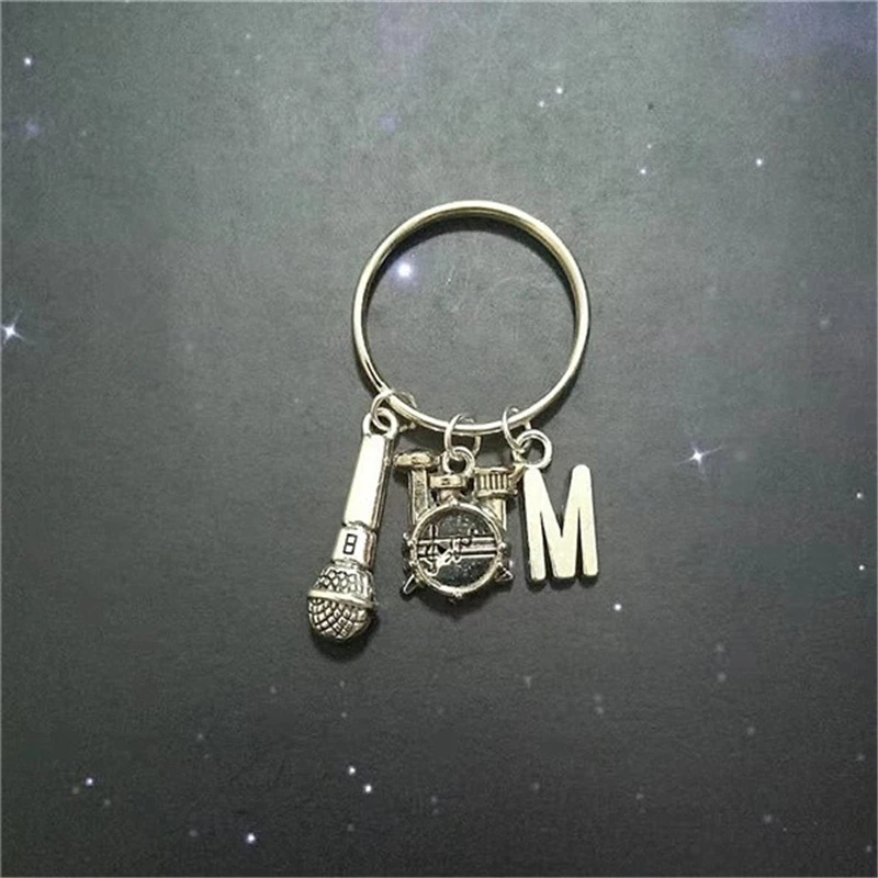 Drum Charm Keychain, Initial Keychain, Microphone Keychain, Drum