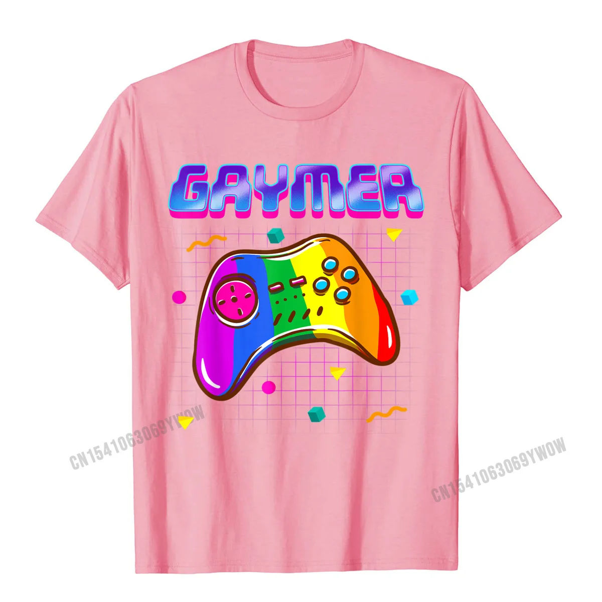 Casual Comics Printed On Short Sleeve Autumn Tops Shirts 2021 Discount O Neck Cotton Fabric Tee Shirt Men T-Shirt Gaymer Shirt LGBT Pride Gay 80s Gamer Rainbow Controller T-Shirt__732 pink