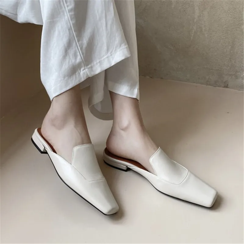 PXELENA/Большие размеры 34 43 женские мюли из натуральной кожи на низком каблуке с