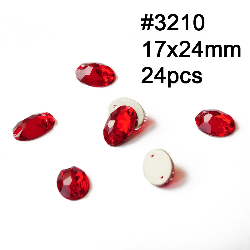 Oval 17X24mm 24pcs Хрустальные Стразы светло Сиам красное стекло пришивные стразы с отверстиями плоские с оборота DIY Швейные Стразы для одежды свадебное платье - Цвет: Oval 17X24mm 24pcs