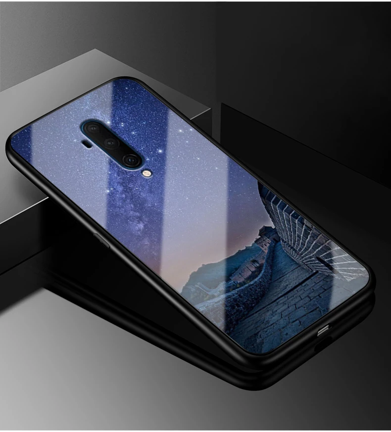 Для Oneplus 7T чехол One plus 7T Pro PC Пластиковый стеклянный чехол для телефона черный ТПУ бампер чехол для Oneplus 7T Pro 7TPro закаленное покрытие
