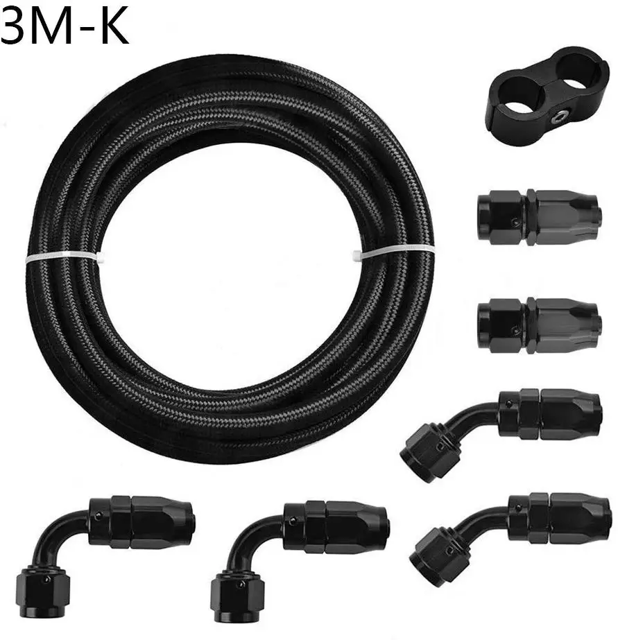 

3M/9.84FT 6AN Nylon Braided Oil Fuel Line End Fittings Hose And Adaptor Kit Sets Black AN6-3M-K oil cooler tubing set