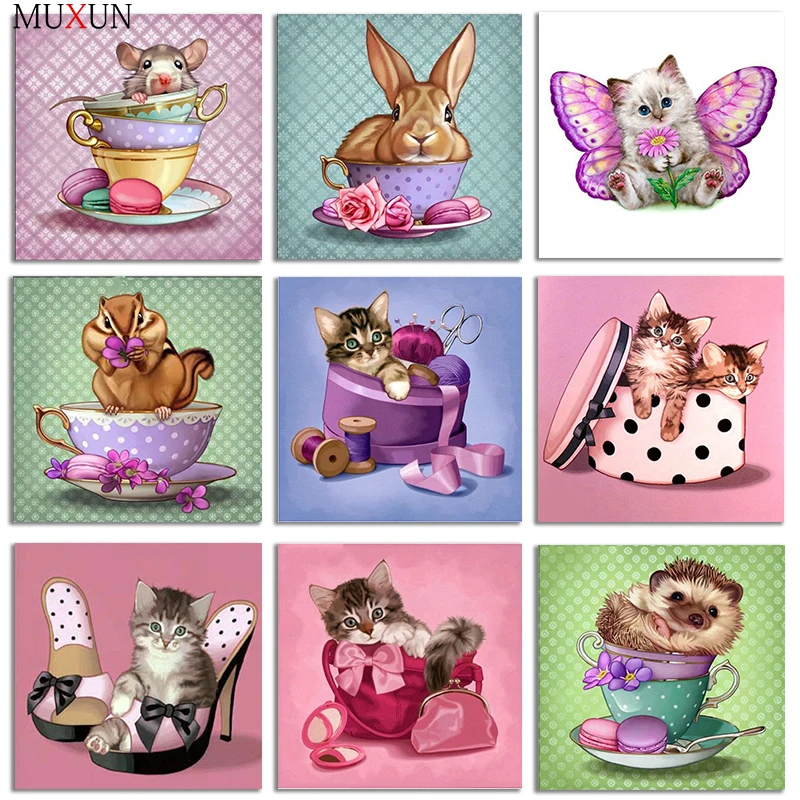 

5D Full Diamond Embroidery Animal Diamond Painting Teacup New Arrivals Small Animal Mosaic Diamond Photos Home Decor Gifts Er073