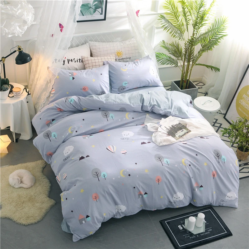 

ANNAs Good Stuff 2019 Hot Girls Dream Washed Cotton BeddingSet Hot Air Balloon Printed Quilt Cover Solid Color Bedsheet King Bed
