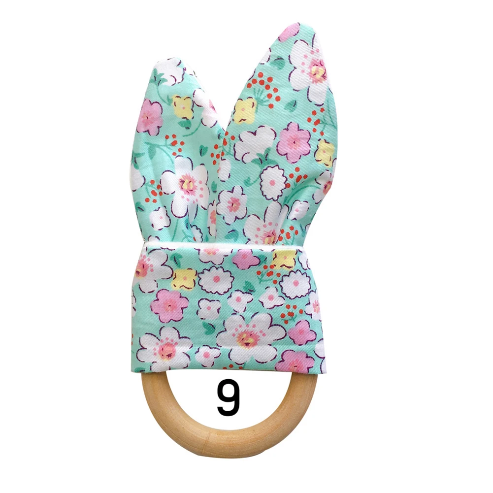 Soft Newborn Baby Teethers Wooden Ring Baby Bunny Ear Teether Teething Toy Rabbit Ear Safe Soothing Chew Shower Gift New