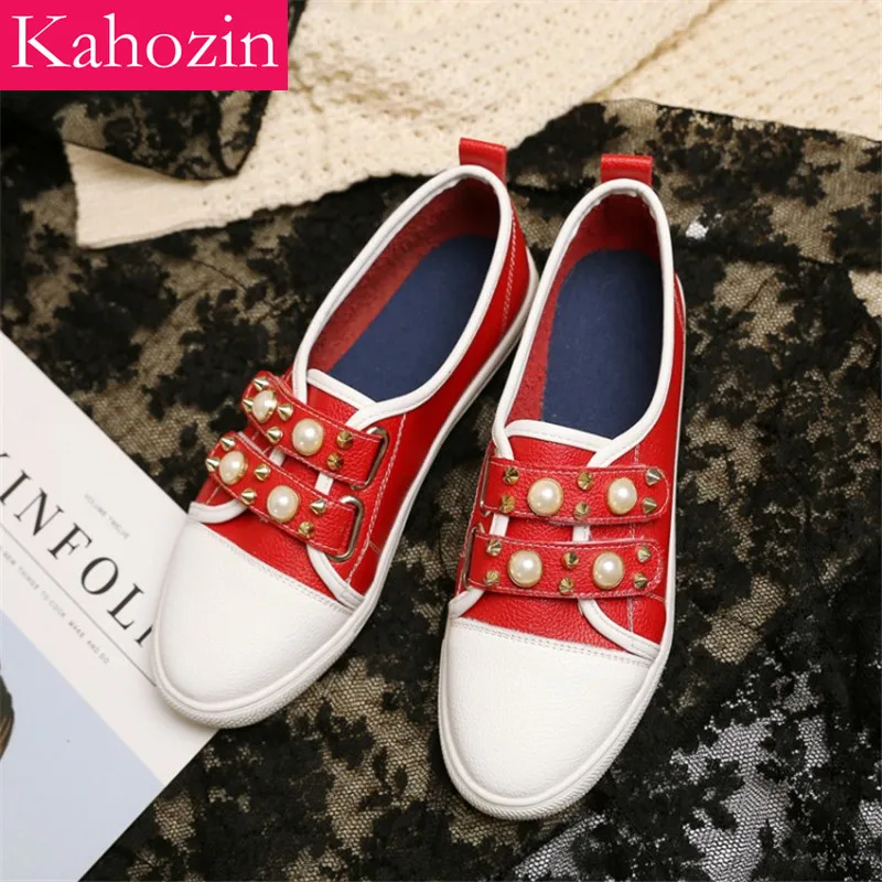 

Kahozin flat shoes women luxury shoes women designers lace-up black red PU Rubber Casual Spring/Autumn comfortable shoes