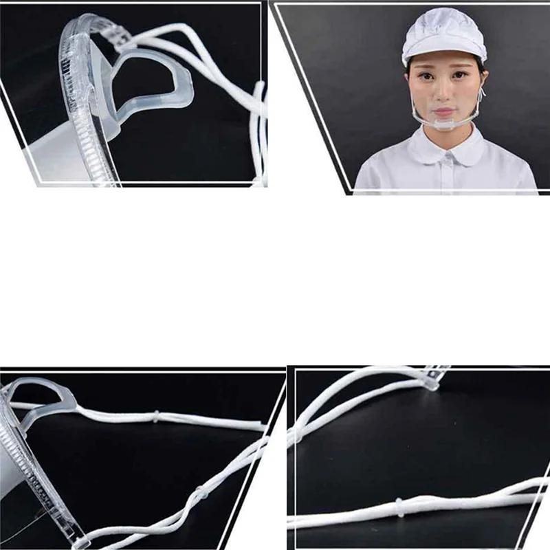 Eco Friendly Transparent Plastic Catering Chef Anti-spit Mask Reusable Kitchen Cooking Adjustable Mouth Cover Mask 3