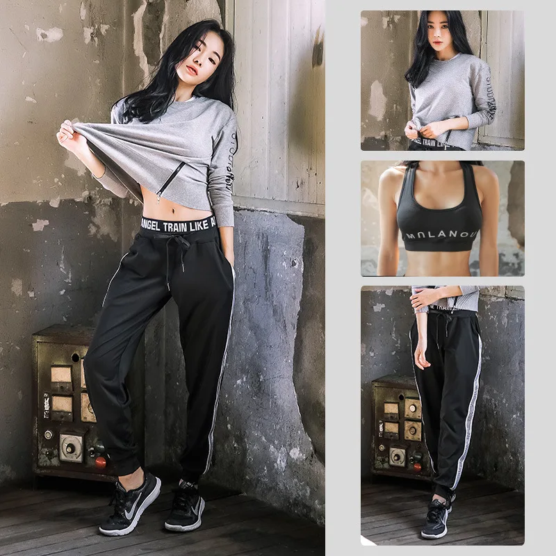

3 pcs Women Gradient Fitness Sports Bra+ Cloths Pant 3 Pcs Set High Elastic Sport Leggings Yoga Set