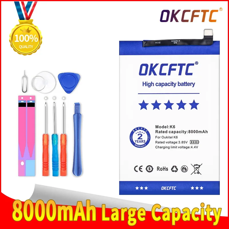 

OKCFTC Original Battery For Oukitel K6 8000mAh Mobile Phone+Gift Tools