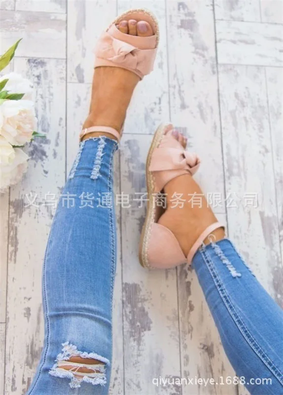 

2018 New Style Fish Mouth Bow Flat Sandals Women's Large Size Sandals Hot Selling