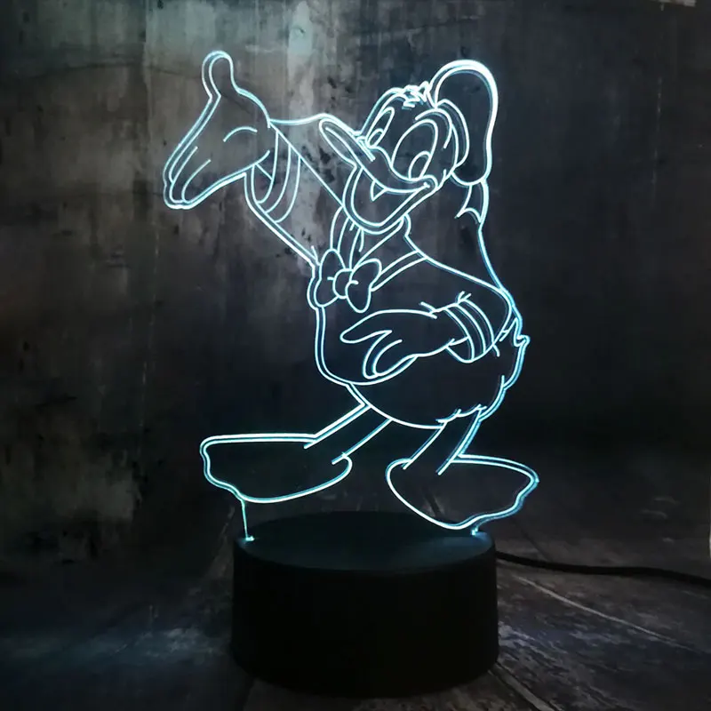 Мультфильм Прекрасный Дональд Дак 7 цветов Изменение 3D светодиодный сенсорный контроль ночник дети спальный стол фонарик, рождественский подарок