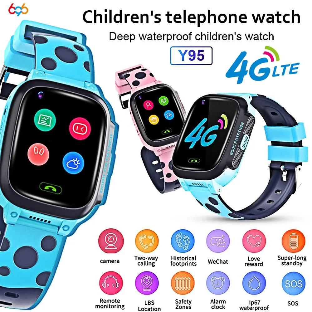 Baratos Y95 4G niño reloj inteligente teléfono GPS niños reloj inteligente impermeable Wifi Antil Pérdida SIM localizador Smartwatch HD Video llamada