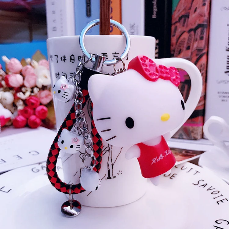 Милый розовый Кот hello kitty кукла брелок кожаный шнур брелок держатель металлический брелок с колокольчиком брелок Шарм сумка Подвеска для автомобиля подарок - Цвет: A8