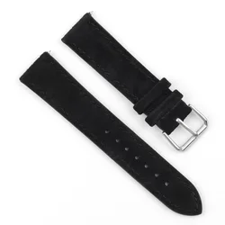 Elegant Soft Suede Leather Watch Band with Stainless Steel Buckle - Blue & Brown Watch Strap - 22mm (Black)