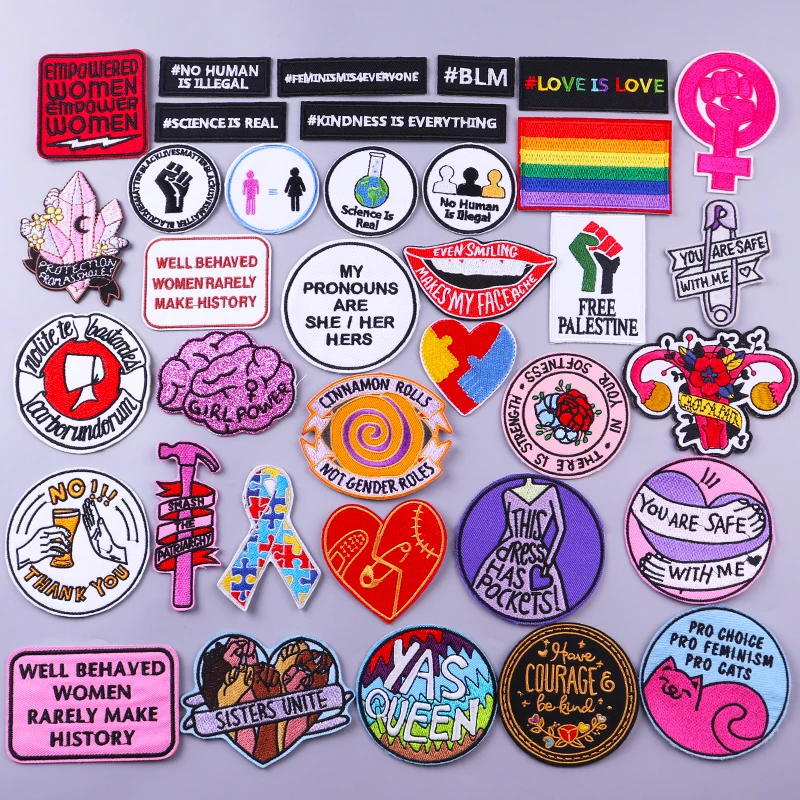 Hippie Letter Patches Iron On Clothes Cartoon Heart Embroideried For Clothing Stickers DIY Feminist Applique | Дом и сад