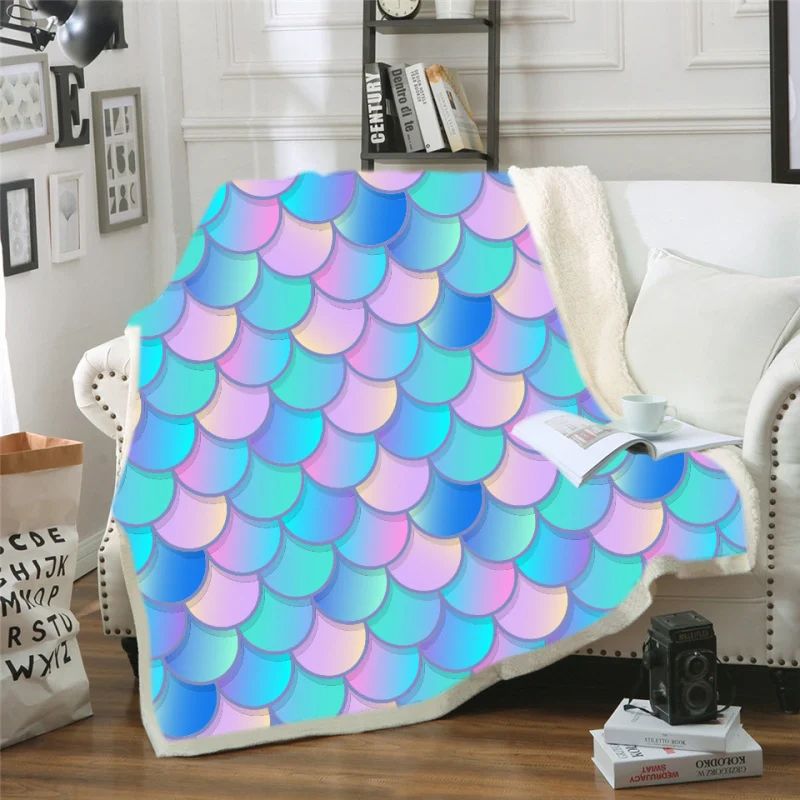 

Double layer Fish scale blanket throw for sofa faux fur throw blanket Office nap blanket fleece blankets bed throws home goods