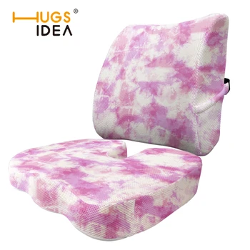 

HUGSIDEA 2PCS Memory Foam Office Chair Cushion Pink Tie Dye Prints Support Waist Cushion Back Pillow Hip Seat Car Pillows Set