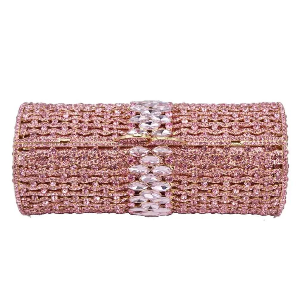Pink Золотой Серебряный клатч сумки цилиндрические женские вечерние сумки вечерние сумочки синие розовые банкетные сумки женские сумки на плечо SC978 - Цвет: Pink