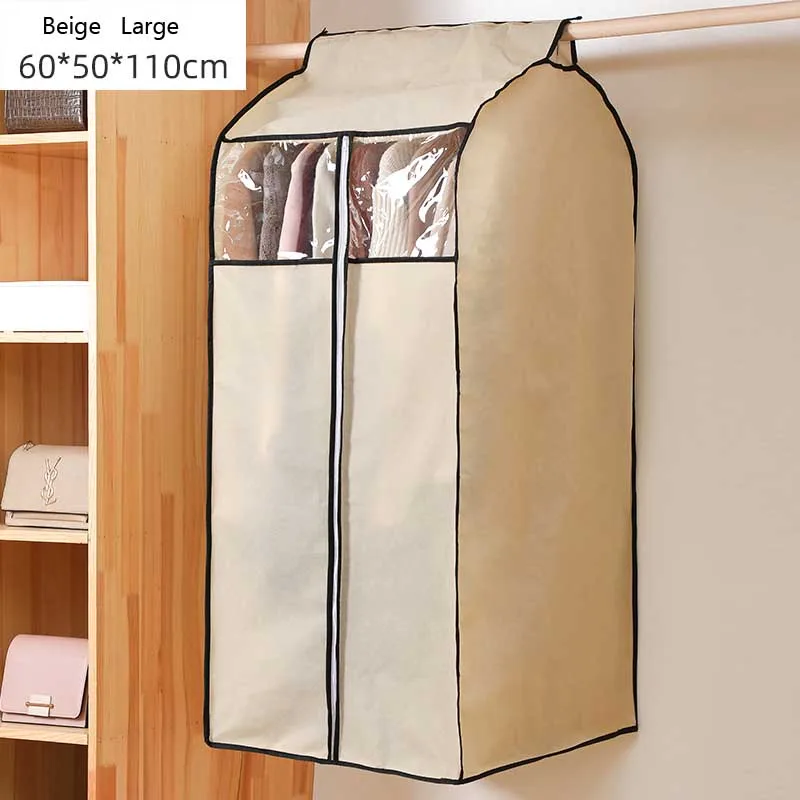 beige large Пылезащитный тканевый чехол для сумок, подвесной органайзер для хранения, водонепроницаемый чехол для костюма, пылезащитный чехол, защитный шкаф, сумка для хранения одежды - Цвет: beige large