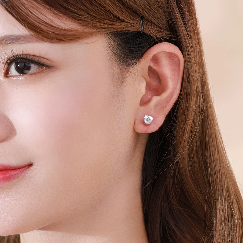 Милые персиковые серьги гвоздики в форме сердца с фианитами и камнями для женщин