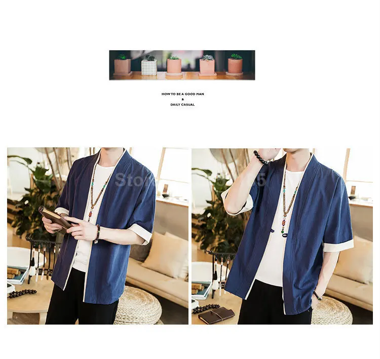Men Chinese Hanfu Jackets Loose Blouse Traditional Tang Suit Gown TaiChi Robes Shaolin Kung Fu Uniform Medieval Cosplay Costumes
