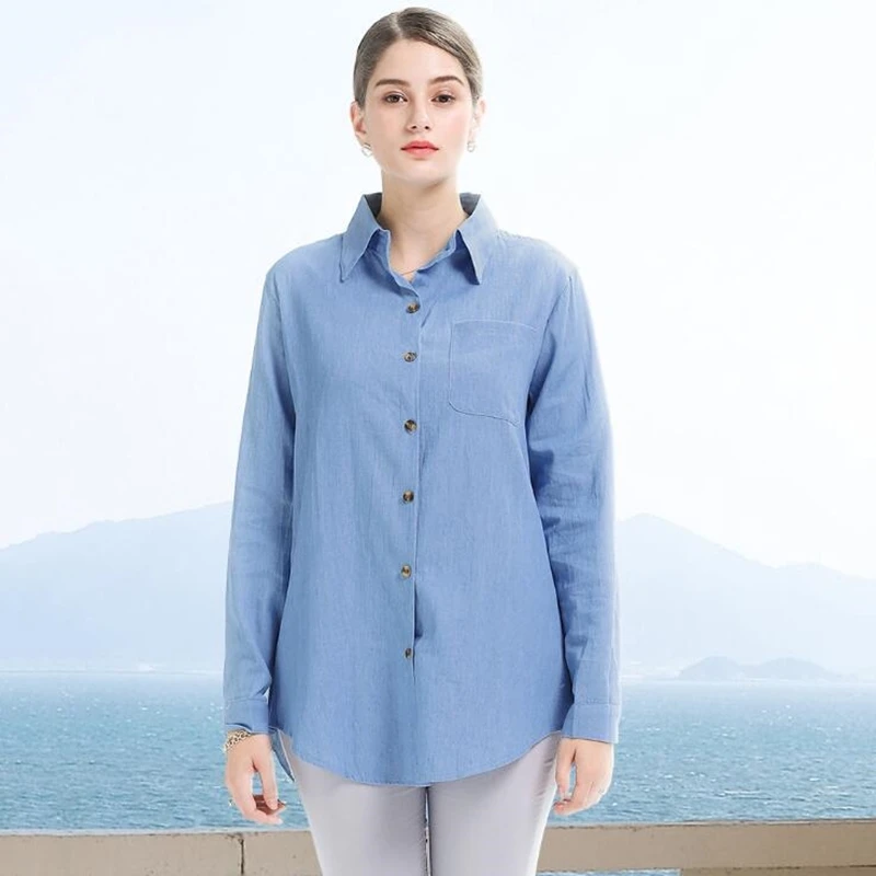 

Denim Shirt Women 2020 Spring Autumn Oversized Jeans Blue Blouses Brand High Quality Female Tops Plus Size Clothes Leisure Style