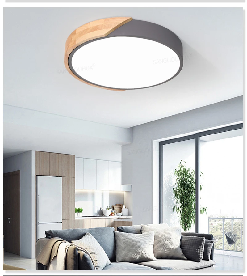 Modern led ceiling light with remote control Loft living room lights bedroom Nordic interior lighting home Wood led plafondlamp