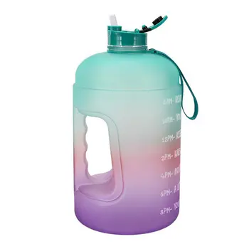 

3.78L Gradient Color Straw Sports Bottle Outdoor Fitness Water Cup With Time Fitness Sports Bottle With Lid