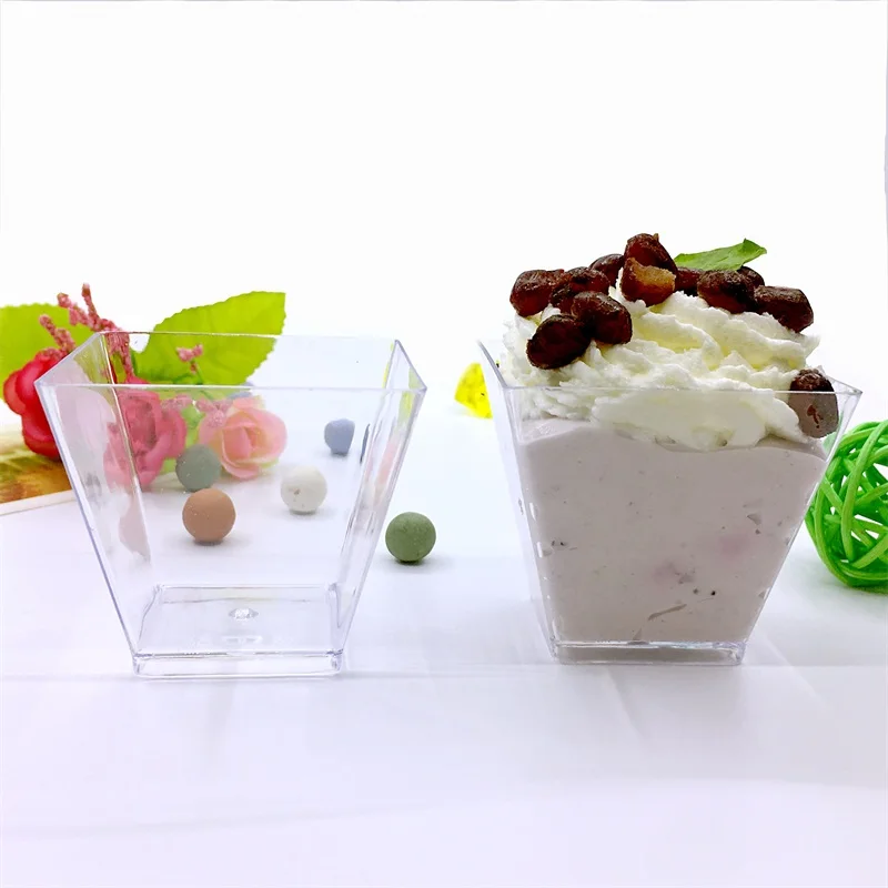 50/100pcs Square Dessert Cups Mini Plastic 2oz Clear Party Wedding Decor Transparent Dessert Cup GQ999