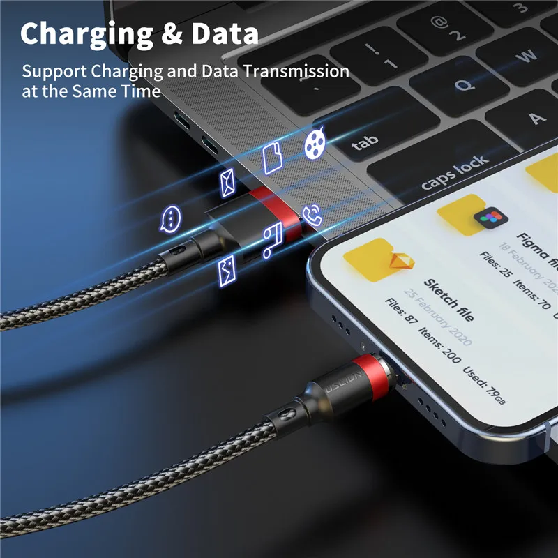 USLION 5A Magnetic USB Charge Cable USB Type C Fast Charging Cable For iphone 15 Pro Xiaomi Magnet USB C Data Charging Wire Cord