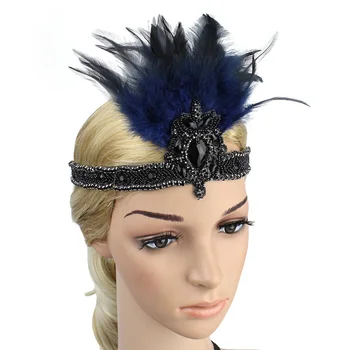 

Ladies Retro Feather Elastic Accessory Headband Showgirl Headpiece Handmade with Blinking Crystals for Teens Adults