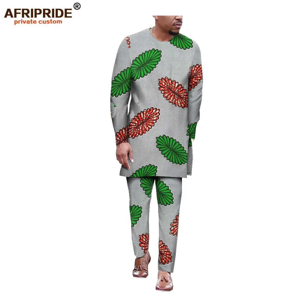 Africa ankara, весенне-осенние штаны, комплект для мужчин, AFRIPRIDE, длинный рукав, тянется по бокам, Раздельный топ+ штаны, Мужской Хлопковый комплект A1916008 - Цвет: 508J