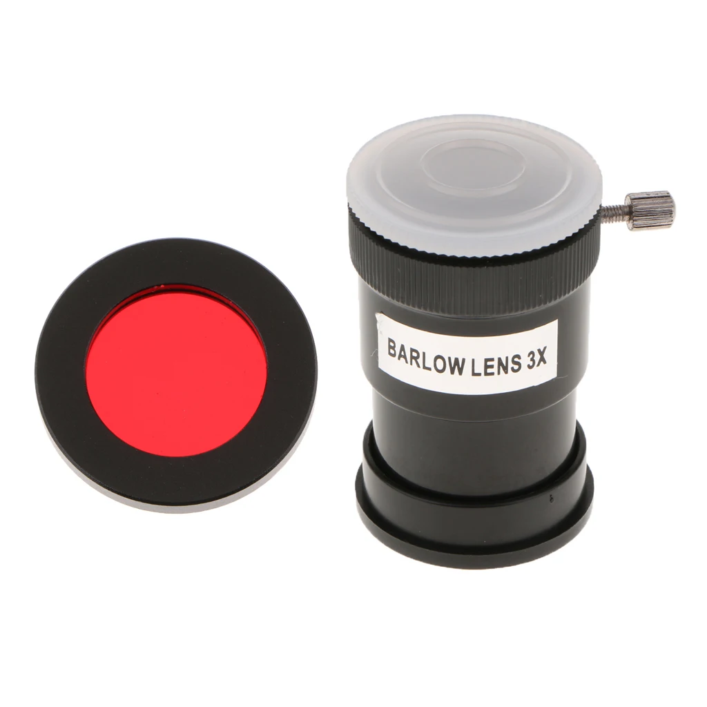 1.25 inch 3X Barlow Lens Multi-coated Broadband Film M42 Thread & Telescope Eyepiece Color Filter (Red) for Astronomy Accessory