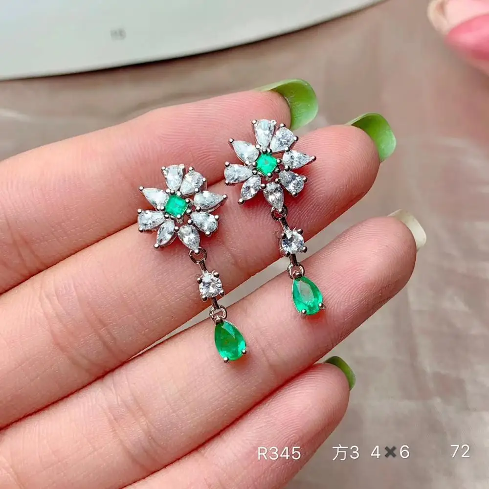 Emerald gem earrings Натуральный Зеленый Изумруд Красный Руди драгоценный камень серьги для женщин с серебряными ювелирными изделиями для девочек подарок на день рождения - Gem Color: Emerald gem earrings