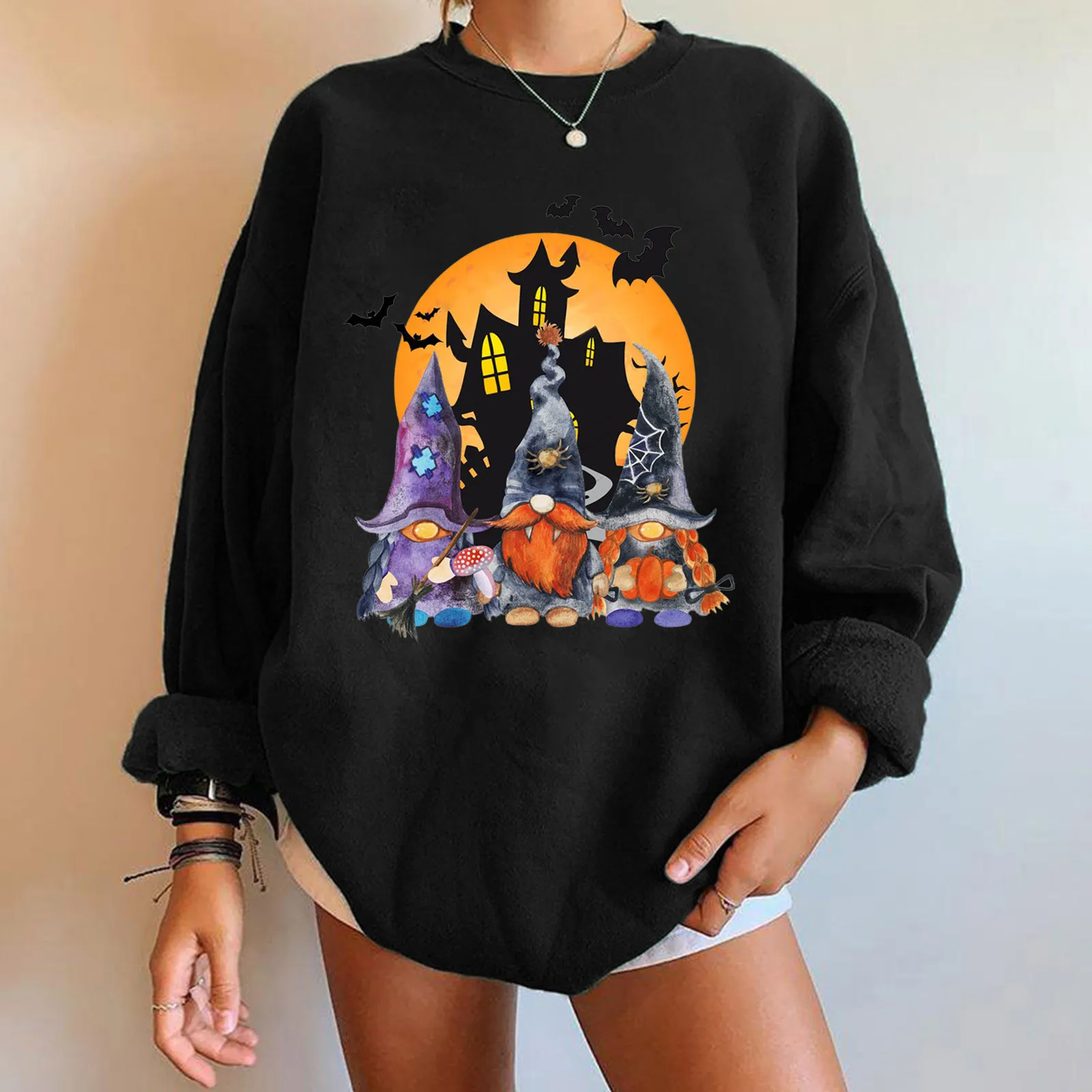 POTO Halloween Sweatshirts for Women Pumpkin Halloween Costumes Long Sleeve Pullover Tops Crewneck Casual Sweater Blouse 