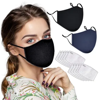 

2PCS Cotton Reusable Mask With 10PCS Filter PM2.5 Adult Face Mask Unisex Mouth Caps Fabric Washable Mouth Mask Respirator #K