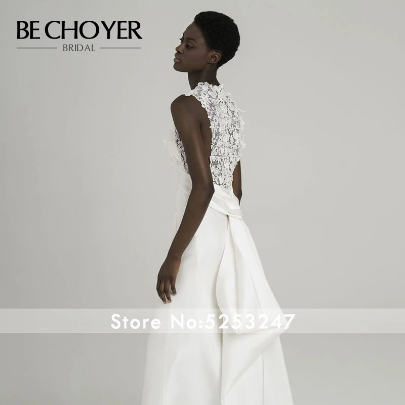 Винтажное свадебное платье с аппликацией BECHOYER P103, сексуальное атласное платье с v-образным вырезом и рюшами, платье русалки для принцессы, платье невесты, Vestido de Noiva