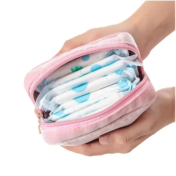 

Korea velvet portable sanitary napkin storage cotton bag travel finishing simple embroidery privacy aunt towel storage bag