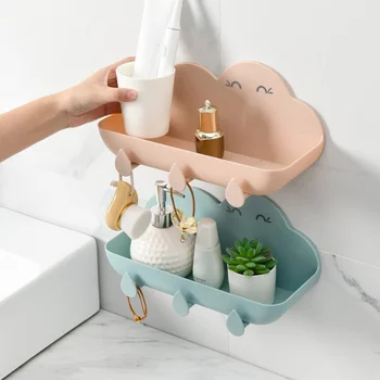 

1PC Punch-free Bathroom Shower Caddy Basket Suction Wall Mount Organizer Cloud Holder Storage Basket Towel Rack Soap Dish