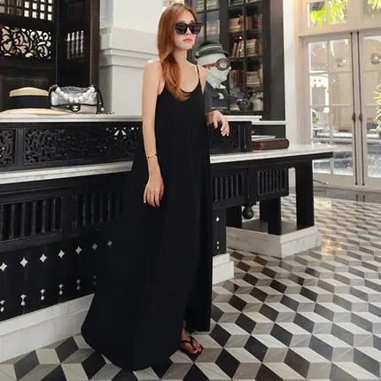 

Loose And Plus-sized Chiffon Dress Women's Korean-style over-the-Knee Long to Barefoot Strapped Dress Casual Students Suspender