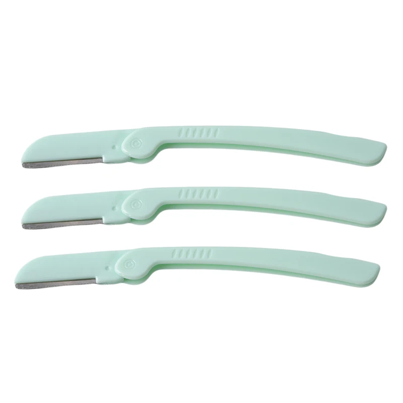 green Portable 3 Piece / Set Eyebrow Trimmer Makeup Sharp Stainless Steel Eyebrow Knife Hair Shaping Razor Beauty Tools - Цвет: green